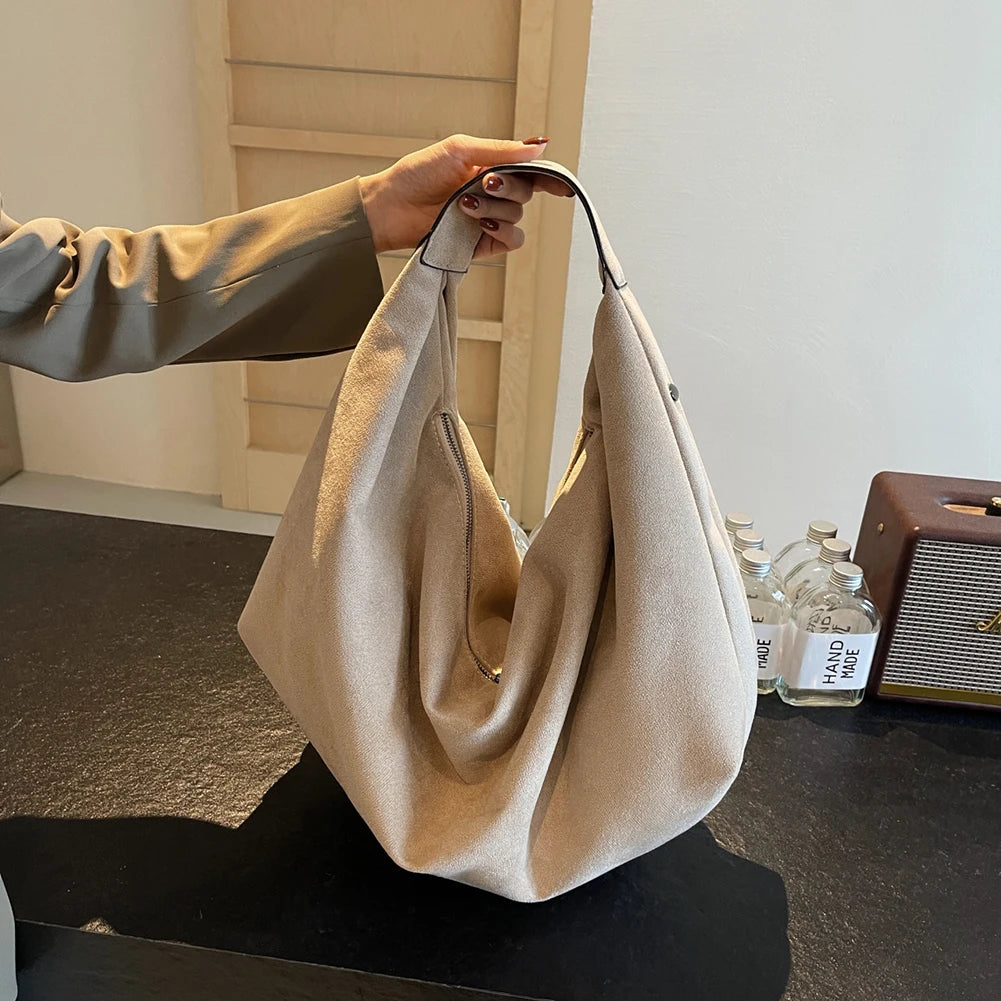 Women Suede Shoulder Bag Slouchy Tote Bag Large Capacity Underarm Bag Handbag for Work Travel