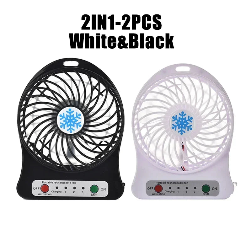 Mini Fan USB Rechargeable 3 Speed Portable Handheld Desktop Quiet Cooling for Office Dorm Camping Outdoor Black Blue White Snowf