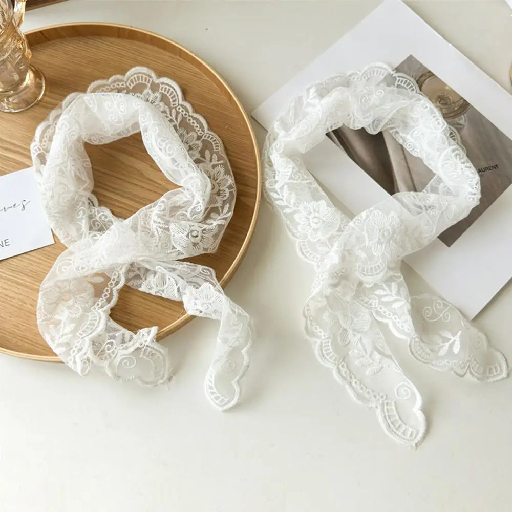 Elegant Lace Floral Hair Scarf Women Triangle Headscarf Korean Lace Up Neck Scarf Lace Flower Sunscreen Travel Photo Headband