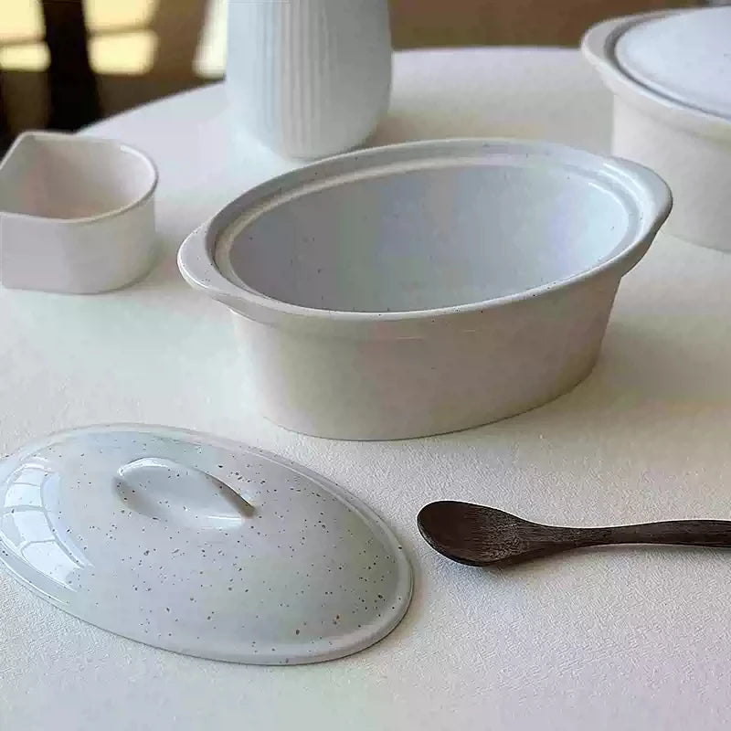 Korean Style Simple Ceramic Bowl Oval Shape Solid Color Large Capacity Soup Bowl High Quality Household Rice Tablewares