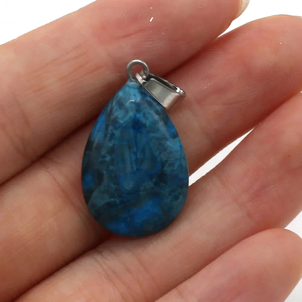 Natural Drop Shape Stone Pendant Crystal Rose Quartz Agate Yellow Jade Opal Malachite Charms for Jewelry Making DIY Accessories