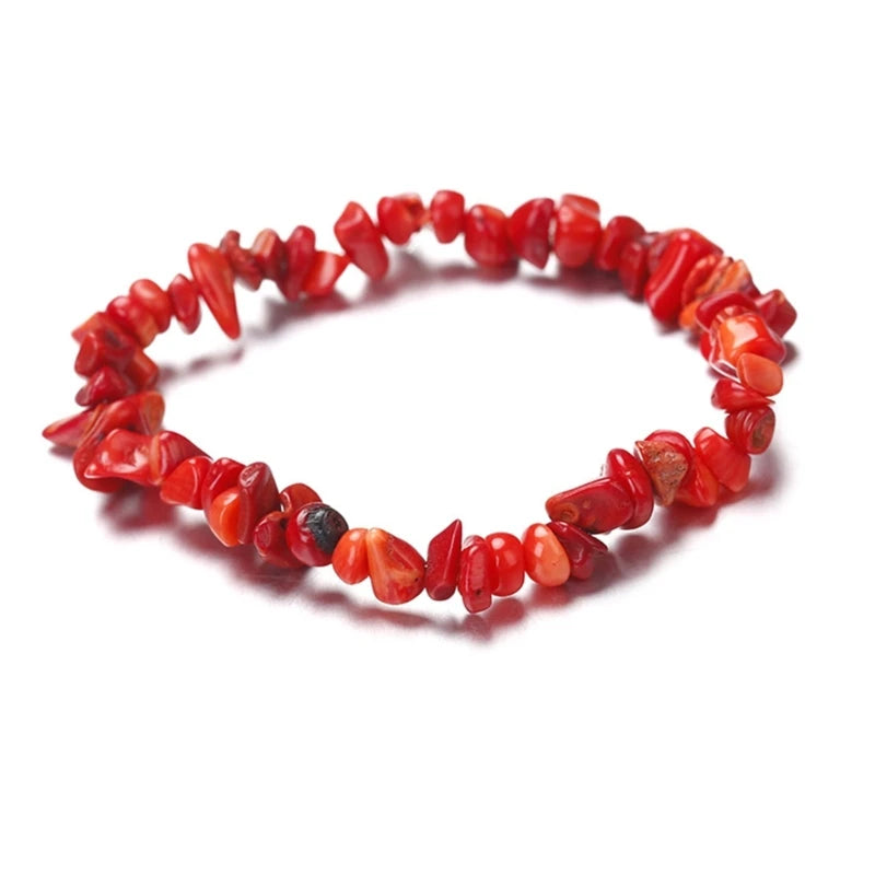 Color Natural Gem Chakras Crystal Bracelet for Men and Women Irregular Roller Polishing Alignment Gravel Bracelet for Meditation
