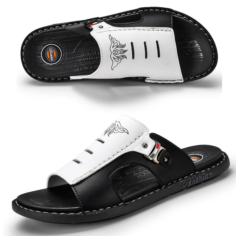 Men's Slippers Summer Leather Sandals New Non-slip Wear-resistant Beach Shoes Leather Sandals Casual Sandals Slippers Slides Men