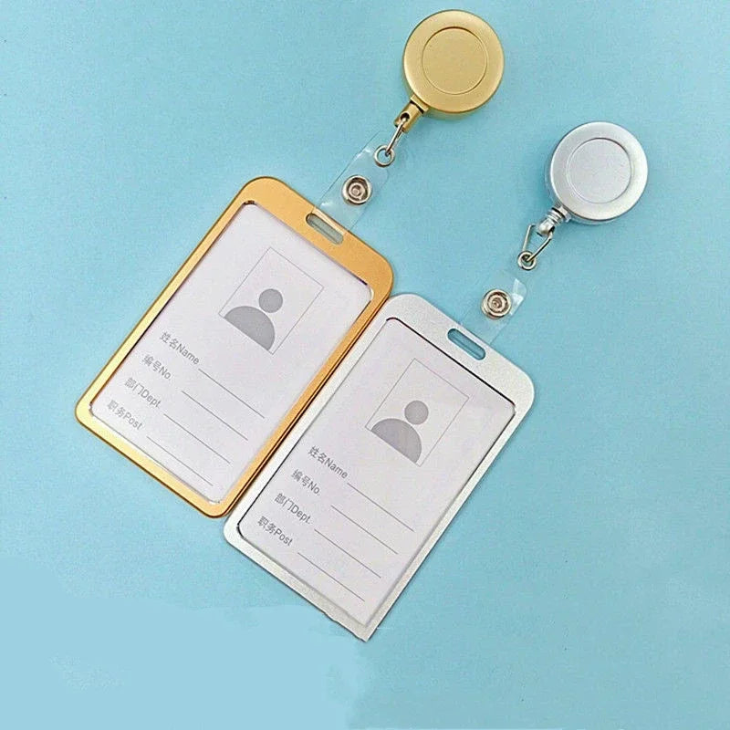 Aluminum Alloy Card Holder Retractable Badge Reel Lanyard Employee Staff Name ID Card Card Holder Business Supplies