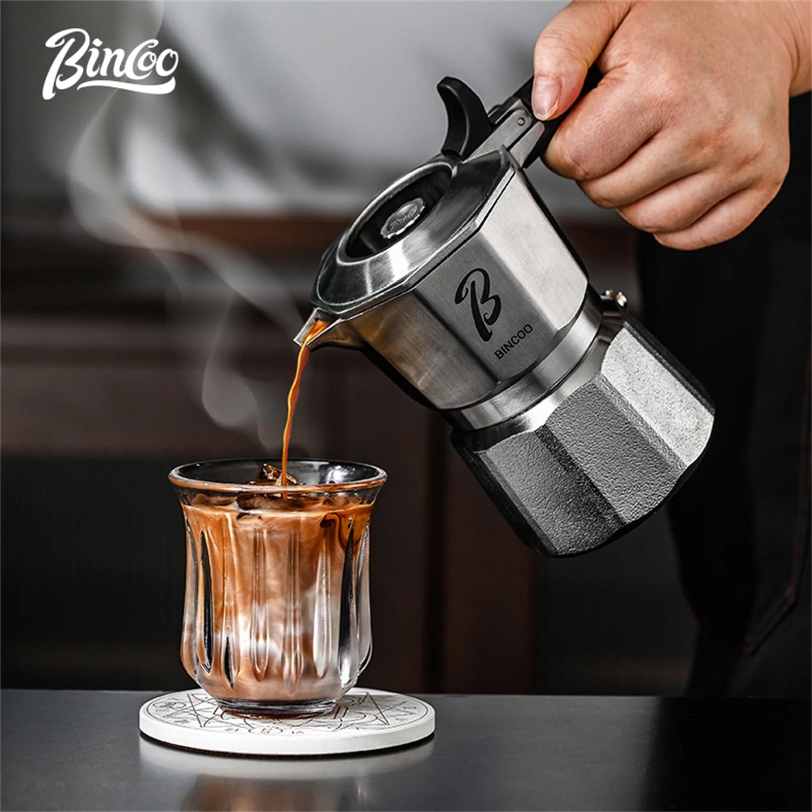 Bincoo Three-valve Moka Pot Set Stainless Steel Electric Pottery Pot Household Italian Espresso Coffee Pot Barista Accessories