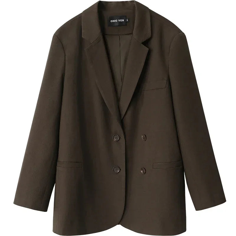 CHIC VEN Autumn New Fashion Women's Blazer Casual College Style Solid Color Office Lady Coat Long Sleeve Loose Women Clothes Top