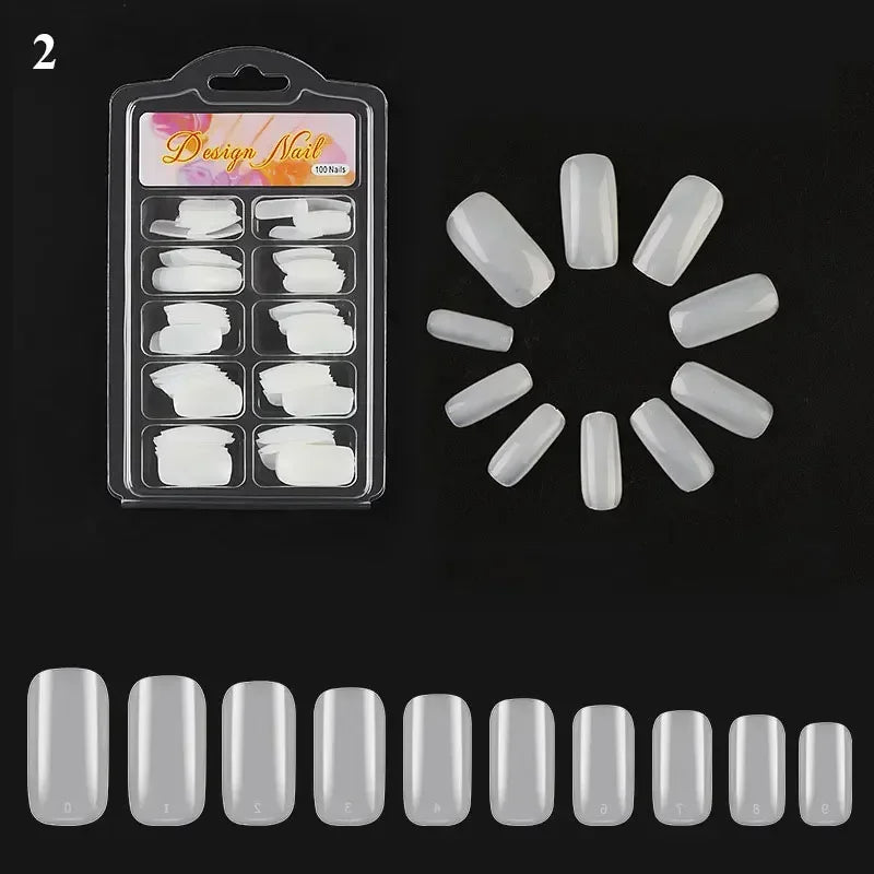 100pcs/box Natural Transparent Seamless Fake Nails Full Coverage False Nails Tips Short T-shaped Full Cover Tips For Nails