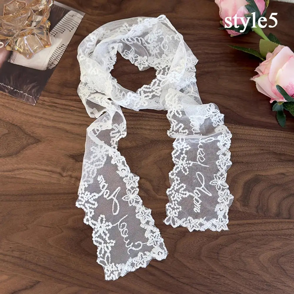 Sweet Flower Retro Lace Neck Strap Transparent Dressing Decoration Hair Band Korean Style Neckerchief Long Ribbon Head Scarf