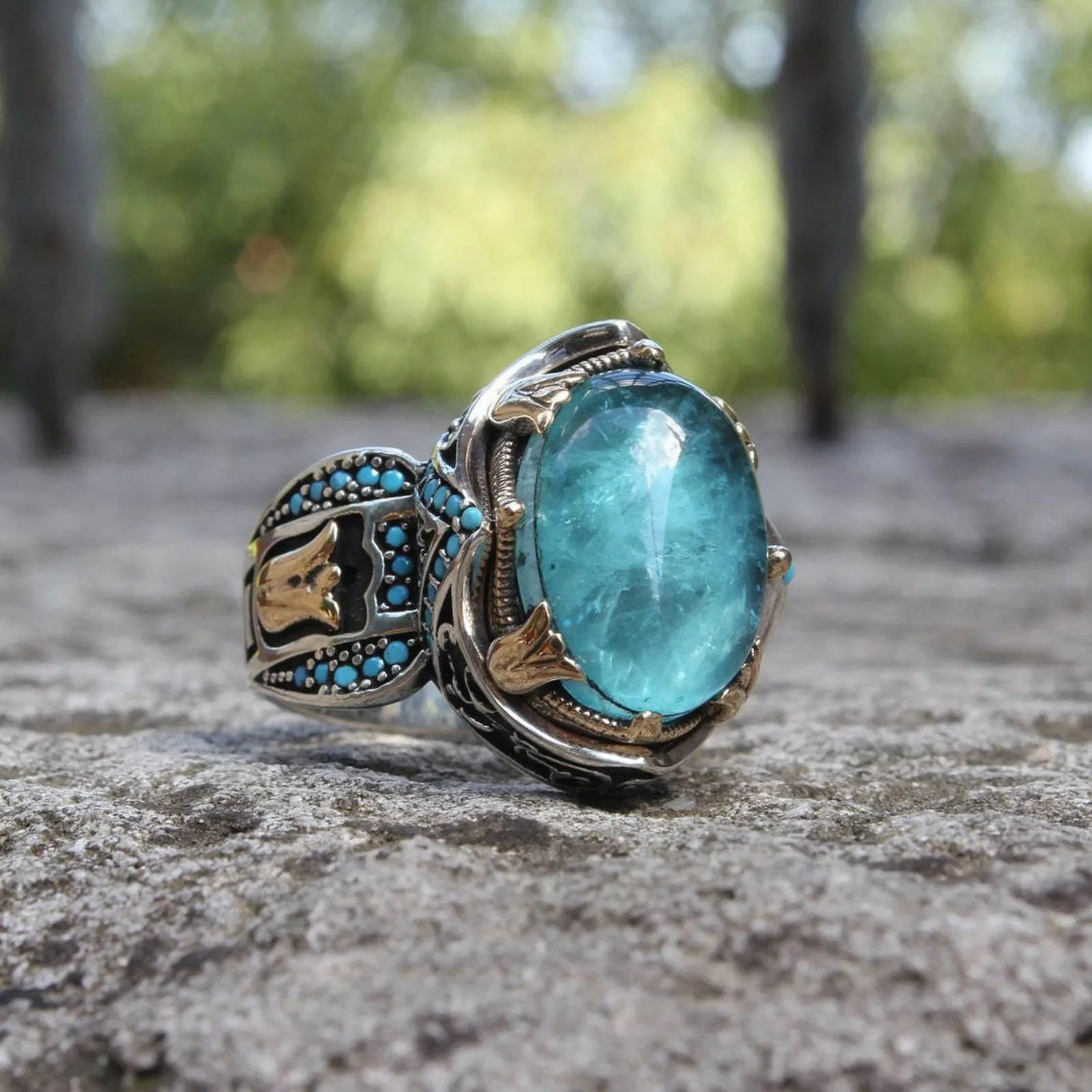 Punk Rings For Women Blue Gemstone Ring For Women Elegant Luxury Vintage Engraved Natural Gemstone Rings бижутерия люкс качества