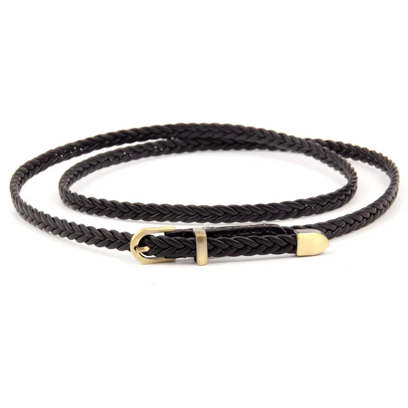 Woven Thin Belt Women's Fashion Casual Versatile Coat Girdle Gothic Retro Red Pin Pu Buckle Waistband