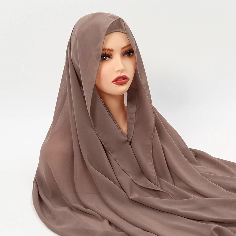 Newest Instant Chiffon Hijab With Magnetic Buckle Solid Color Woman Muslim Hijab Scarf Islamic Turban Fashion Headband Shawl