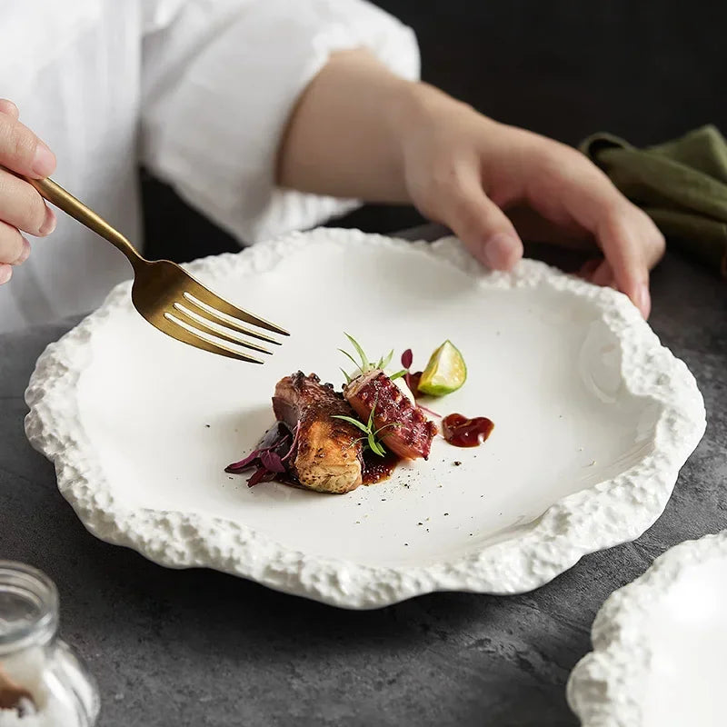 Rock Patterned Plate Household Ceramic Flat Plates Main Dish Steak Salad Dishes Dessert Trays Creative Restaurant Home Tableware
