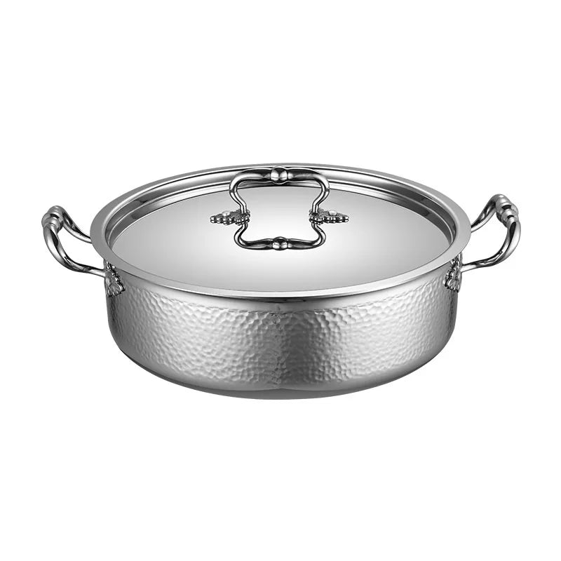 Italian manual hammer printing pot 3-layer steel clear soup pot Commercial double flavor 304 stainless steel thick hot pot