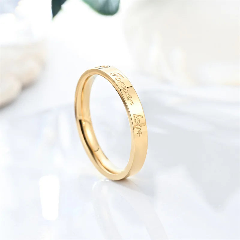 Forever Love Wedding Ring for Women Girls,Waterproof Stainless Steel Bend Ring,Simple Engagement Jewelry Gifts