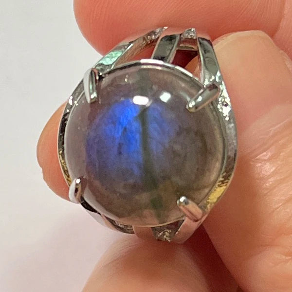 Ring Natural Stone Round Bead Blue Labradorite Adjustable Finger