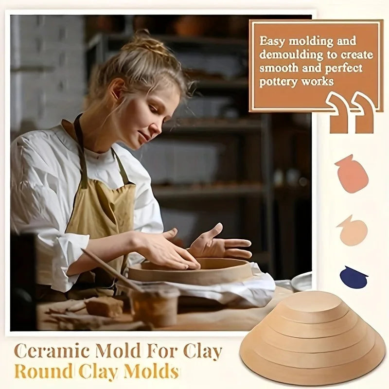 5pcs Wooden Pottery Mold Set - Versatile Sizes for Ceramic & Clay Crafting, Round Slump Molds for Handbuilding Dishes & Plates