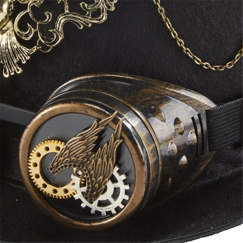 Gothic Headwear Steampunk Hat Victorian Top Hat Magic Hat Deer for Head Gears Goggles Chain Top Hat for Dress Up Costume