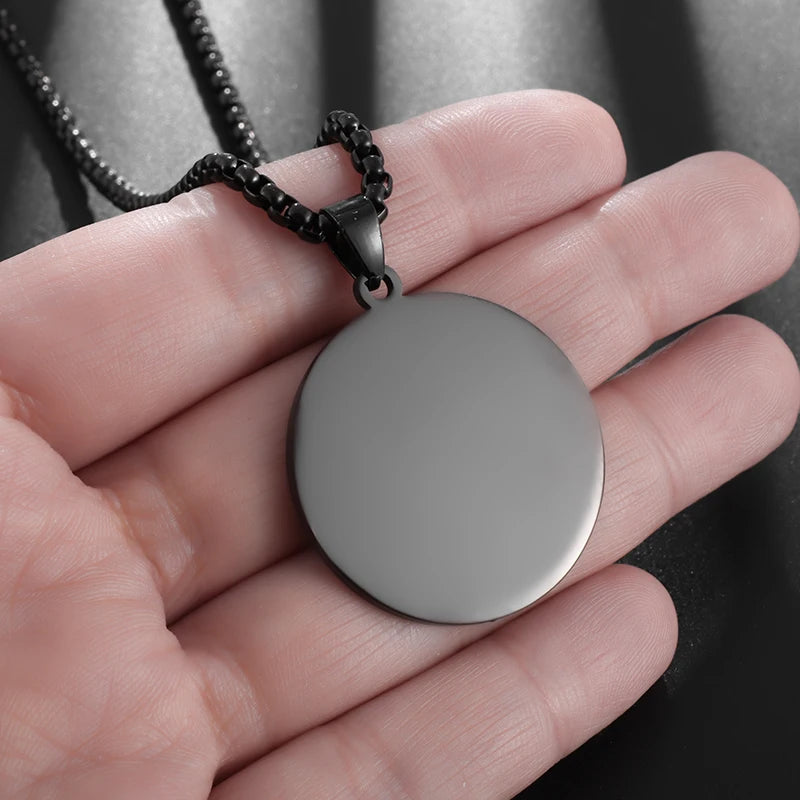 Stainless Steel Classic Geometric Polygonal Black Square Natural Stone Necklace Pendant for Men Fashion Casual Punk Jewelry Gift