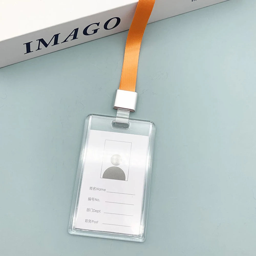 Transparent Acrylic Card Cover Case Lanyard Badge Holder Sliding Company Office Staff Employee ID Name Tag Pass Bus Card Sleeve