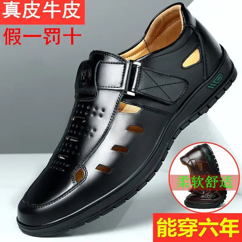 Men Sandals Genuine Leather Summer Breathable Casual Shoes Slip on Clogs Outdoor Non Slip Hand Made Beach Sandalias