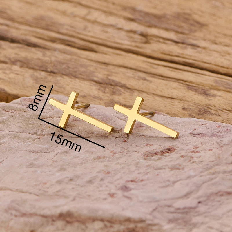 Simple Big Cross Earrings Brinco Stainless Steel Mini Stud Earring for Women Punk Crucifix Cartilage Tragus Ear Piercing Jewelry