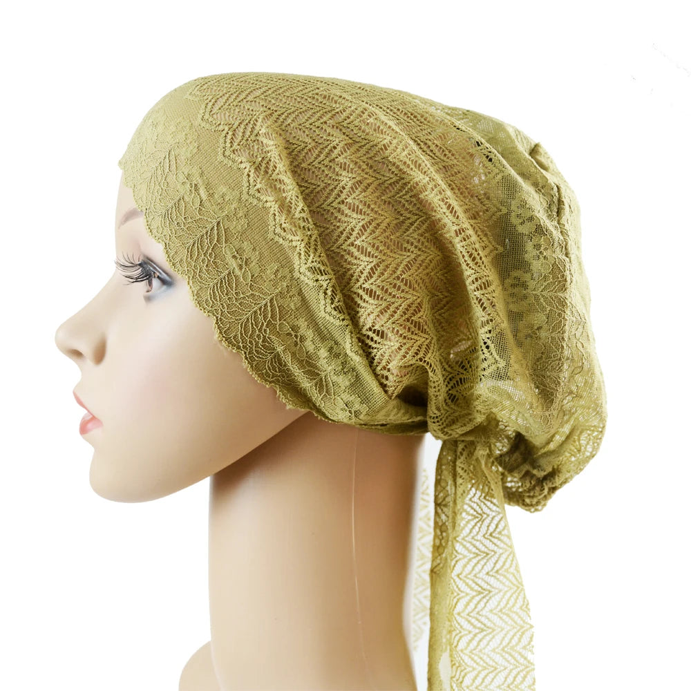 Muslim Women Head Scarf Lace Flower Underscarf Elastic Hijab Hair Cover Headwrap Chemo Cap Islam Headband Bonnet Turbante Mujer