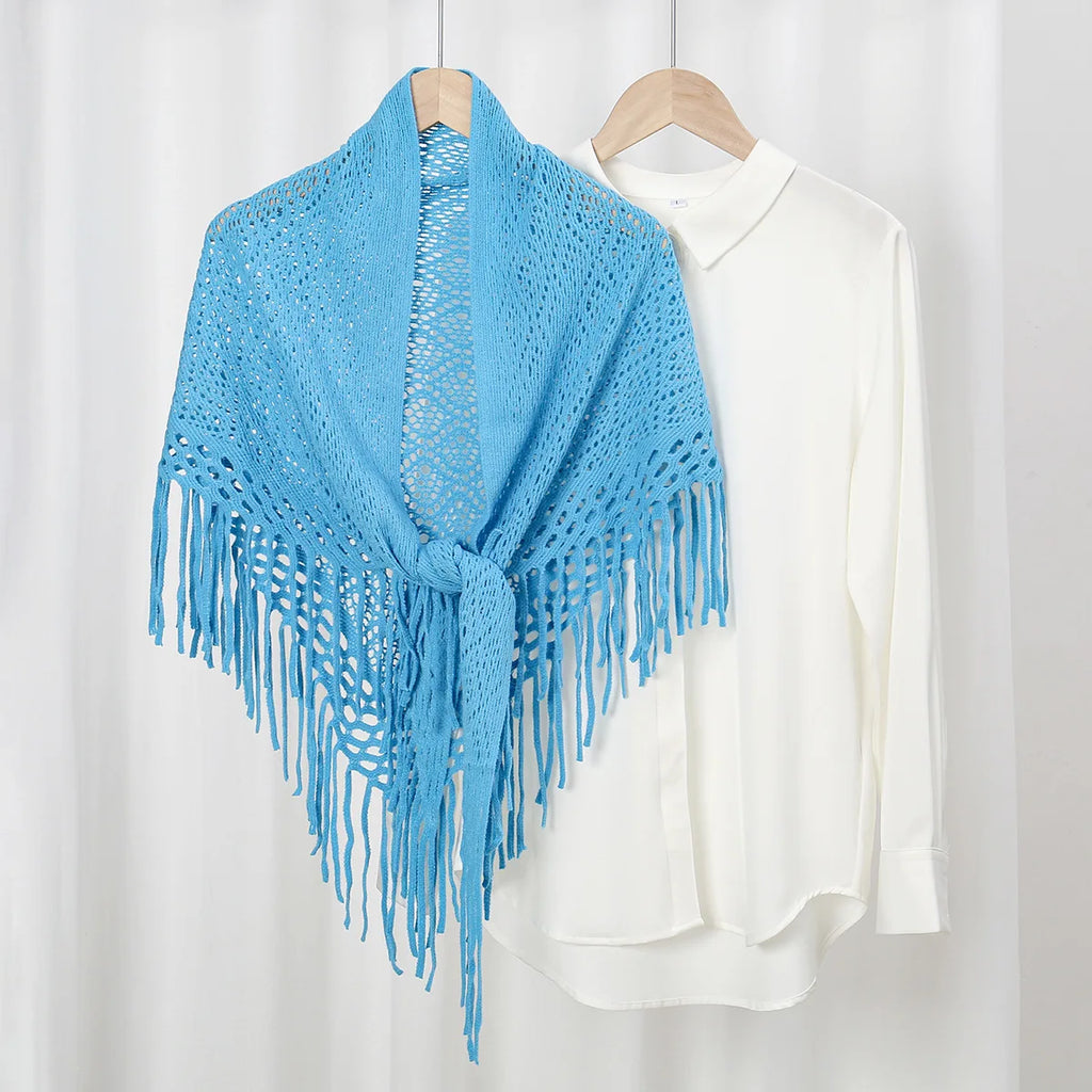 Women Triangle Scarf for Church Prayer Shawl Embroidered Lace Veil Floral Tassel Veils Mantillas for The Church's Pendant Scarve