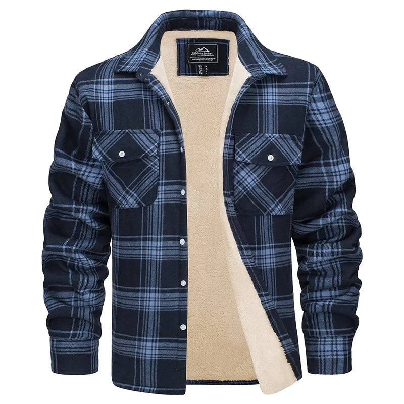 MAGCOMSEN Fleece Plaid Flannel Shirt Jacket  Men's Button Up Casual Cotton Jacket Thicken Warm Spring Work Coat Sherpa Outerwear