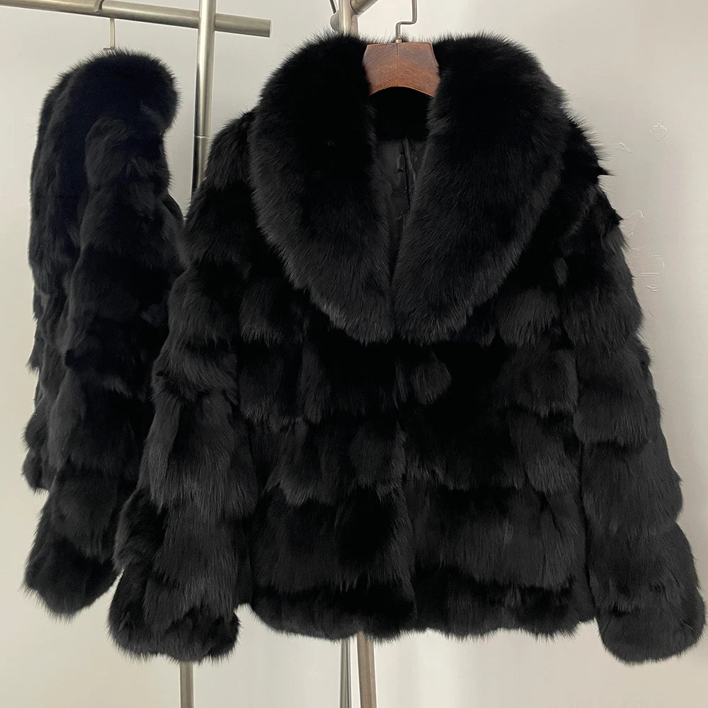 MENINA 2025 Winter Jacket Women Real Fox Fur Coat  Natural Fox Fur Collar Outerwear Thick Warm Sleeve Fashion Streetwear