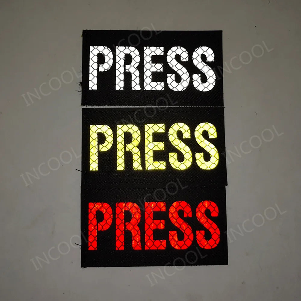 PRESS MEDIA INSTRUCTOR Doctor Nurse First Aid Staff IR Infrared Reflective Glow In Dark Patches Appliqued Embroidered Badges