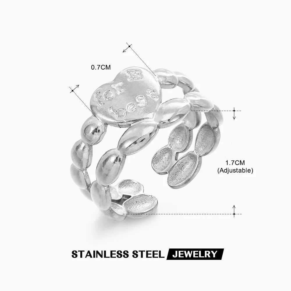 2023 New Gold Color Stainless Steel Finger Ring Minimalist Metal Heart Love Opening Ring for Women Girls Party Jewelry Gift