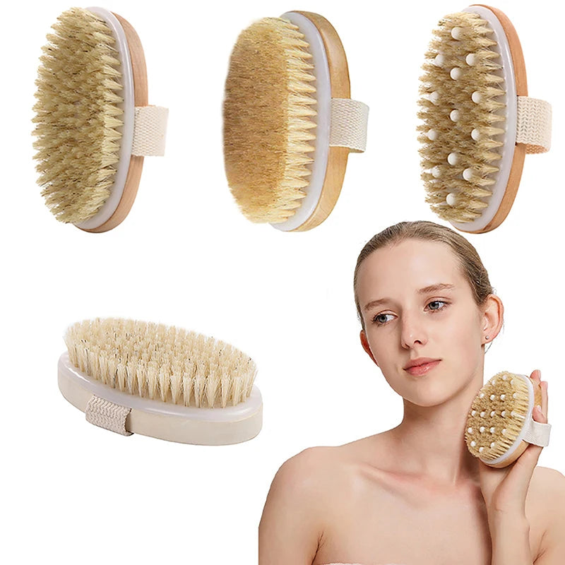 Natural Bristle Brush Soft Wet Dry Skin Body SPA Brush Bath Massager Shower Brushes Exfoliating Smoothing Skin Care Health Home