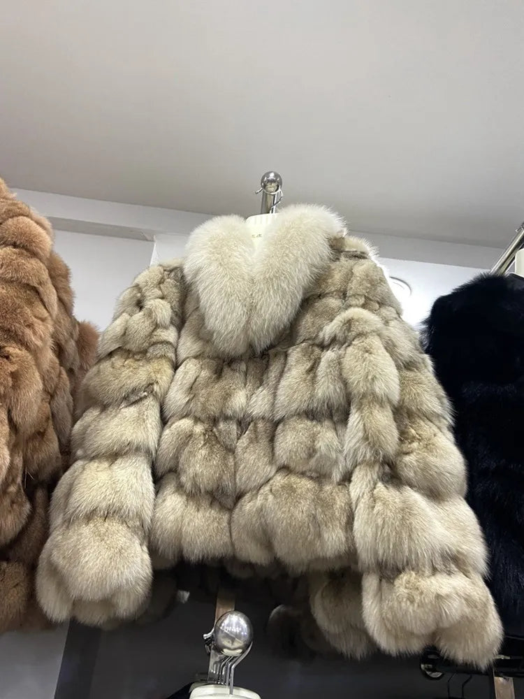 MENINA 2025 Winter Jacket Women Real Fox Fur Coat  Natural Fox Fur Collar Outerwear Thick Warm Sleeve Fashion Streetwear