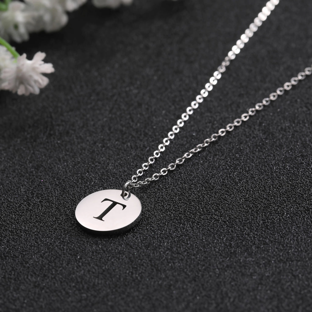 Kkjoy Fashion Stainless Steel Gold Color Minimalist Metal Round A-Z 26 Initials Necklace for Women Jewelry Gift Wholesale New in