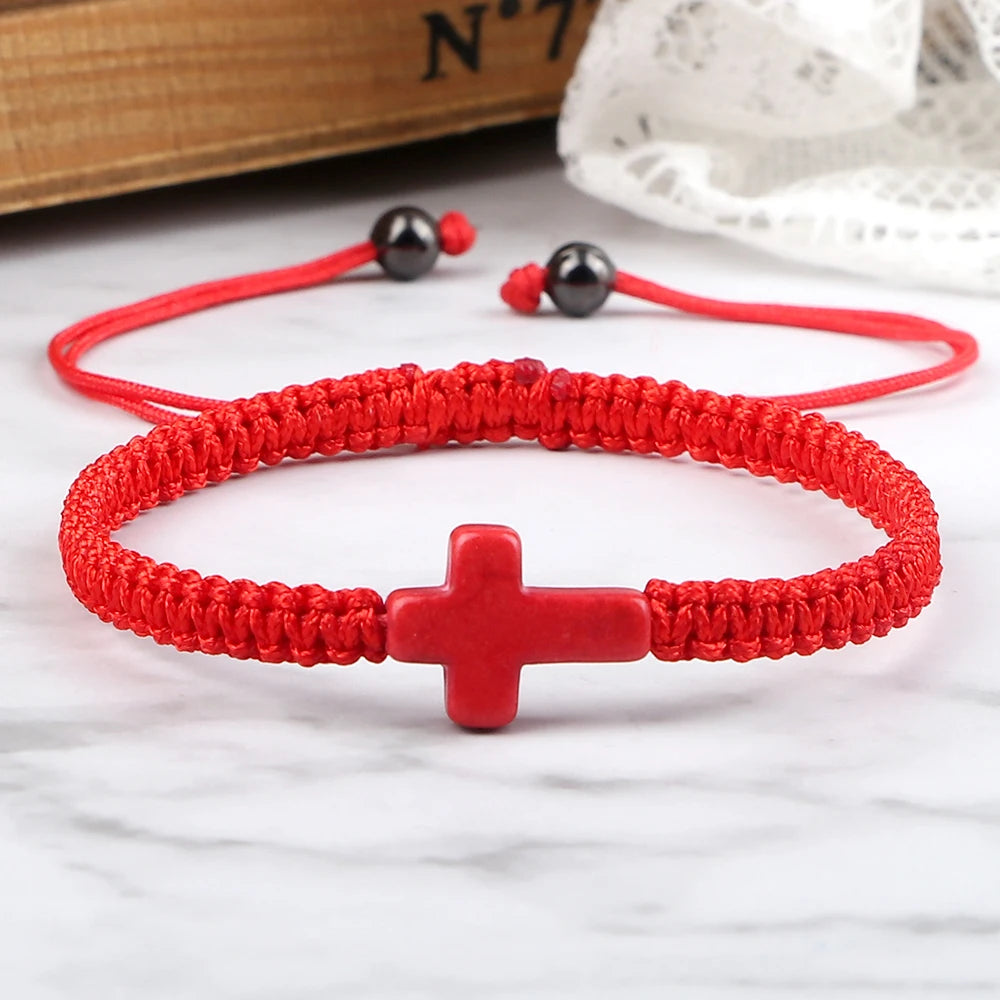Simple Cross Prayer Bracelets Handmade Black White Braided Rope Couple Bracelets Men Women Fitness Wrap Wristbands Jewelry Gifts