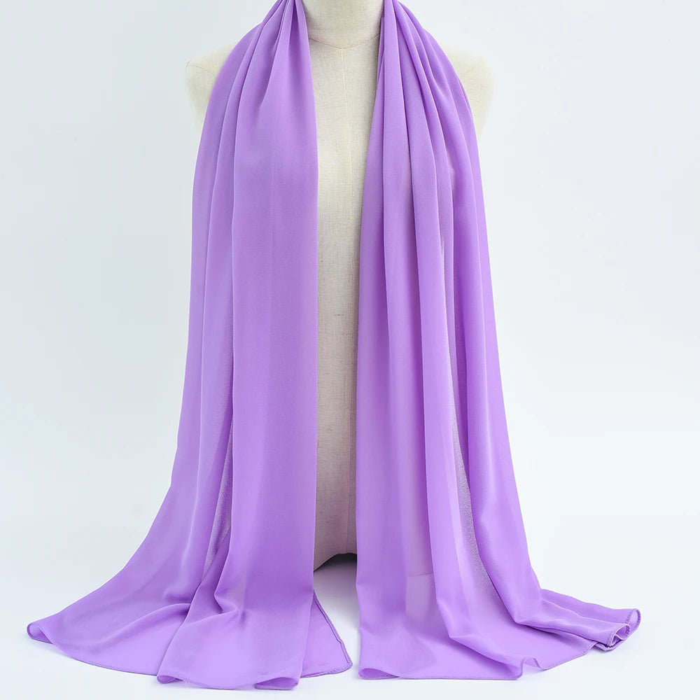 Fashion Pearl Chiffon Hijab Shawls Of Muslim Women Solid Color Head Wraps Scarf For Ladies