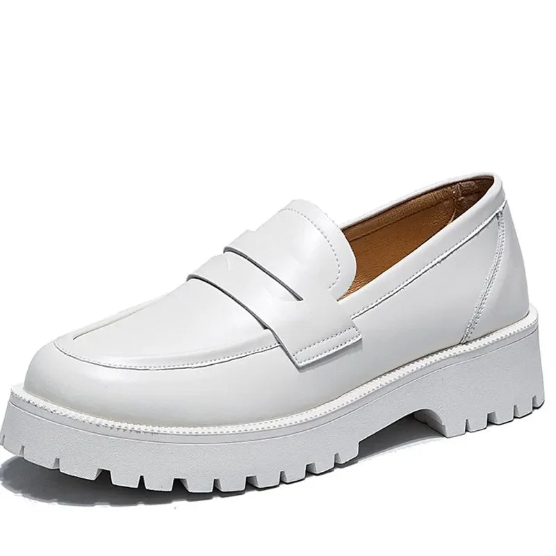 Genuine Leather Spring Autumn Shoes Female British Style 2025 New Thick-soled College Style Casual Loafers Fashion Shoes Girls