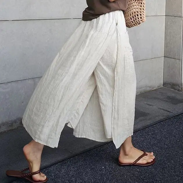 Linen large slit skirt and pants one-piece women's spring and summer loose oversized casual cropped pants