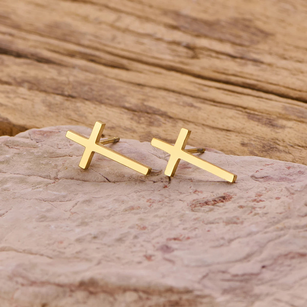 Simple Big Cross Earrings Brinco Stainless Steel Mini Stud Earring for Women Punk Crucifix Cartilage Tragus Ear Piercing Jewelry