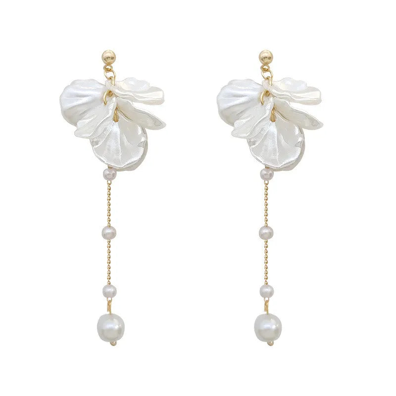 Classic Natural Shell Pearl Long Tassel Earrings for Women Ladies Gold Color Chain White Drop Earrings Bridal Jewelry Gift