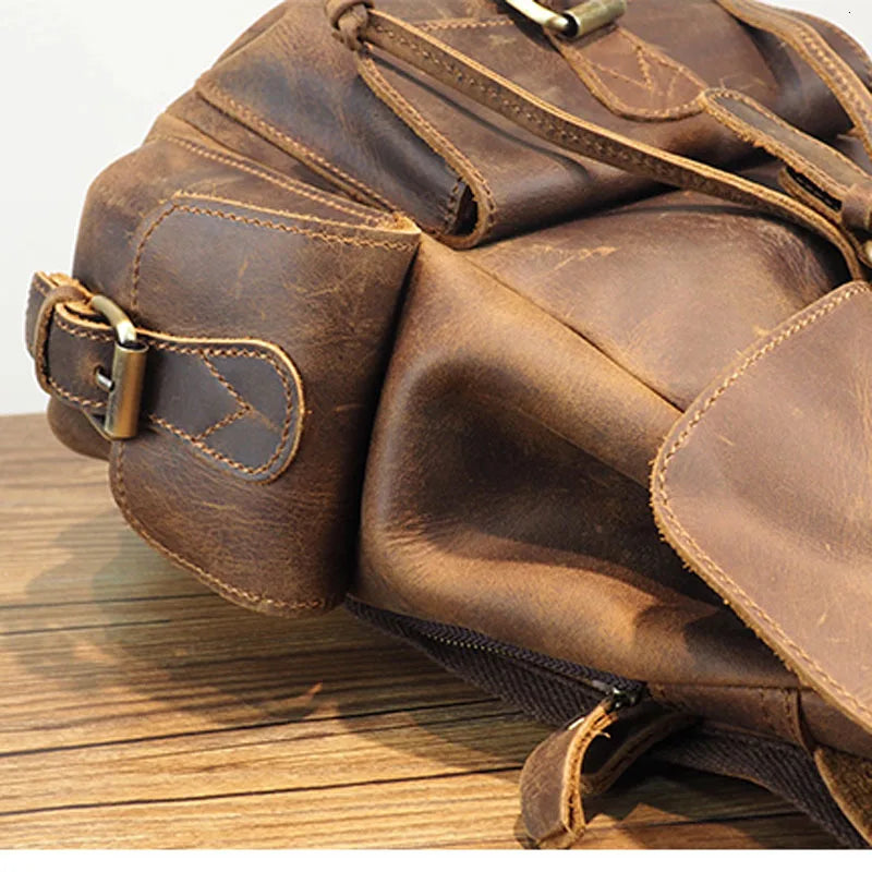 Crazy Horse Leather Shoulder Bag Retro Handmade Ladies Backpack Shoulder Diagonal Travel College School Bags For Teenage Girls