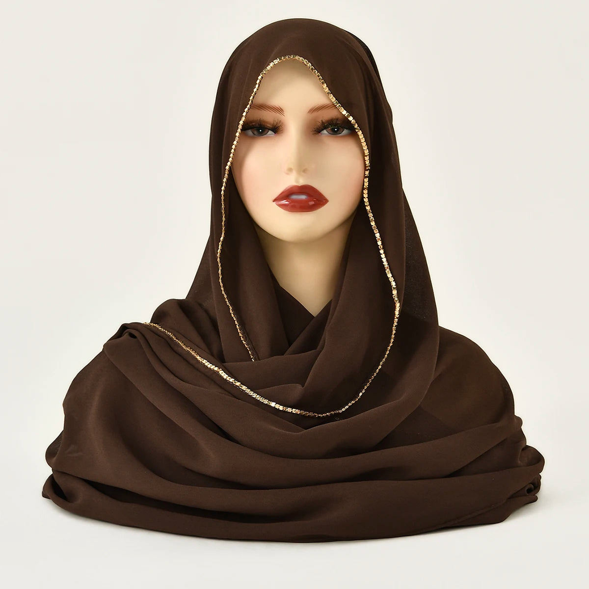 Rhinestone Chiffon Hijab Scarf For Women Stretch Shawl Plain Muslim Headband Fashion Solid Color Long Muffler