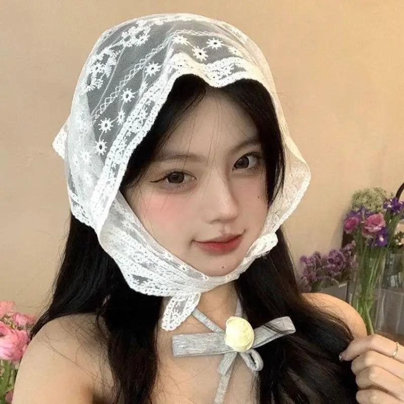 Lace Flower Elegant Temperament Lace Female Flower White Sweet Triangle Scarf Thin Breathable Ribbon Artistic Style Travel Photo