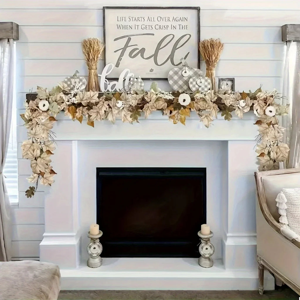1pc Autumn Maple Leaf & Pumpkin Wreath Perfect for Thanksgiving Halloween Christmas Fall Party Decoration Festive Wall Hanging