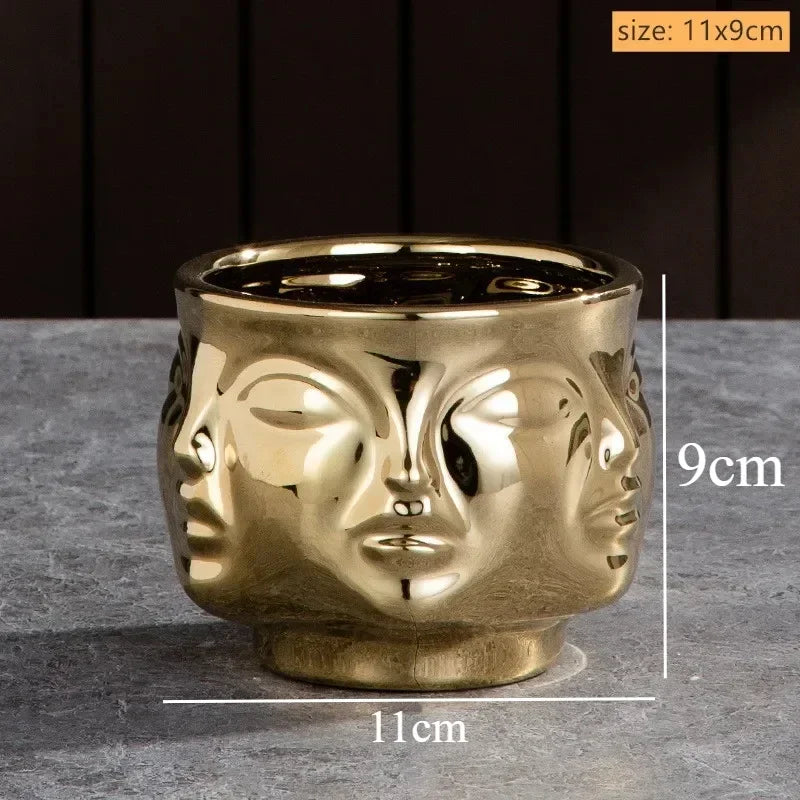 Ceramic Candlestick Art Vase Sculpture Crafts Human Face Flower Pot Handmade Garden Storage Flower Arrangement Home Decors