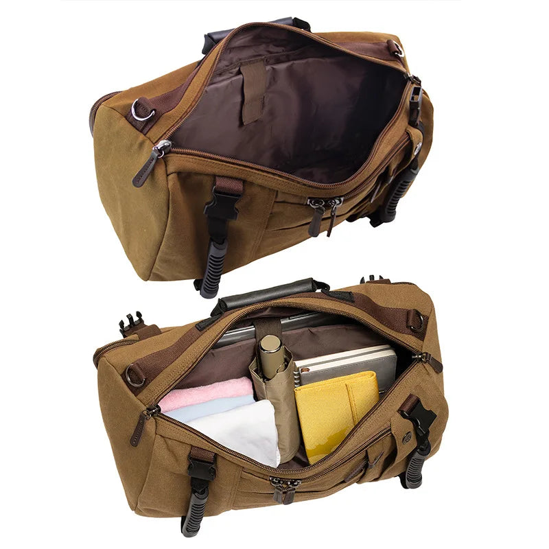 Travel Rucksack Multifunctional Travel Bucket Backpack Men 3 Colors Canvas College Student School Backpack