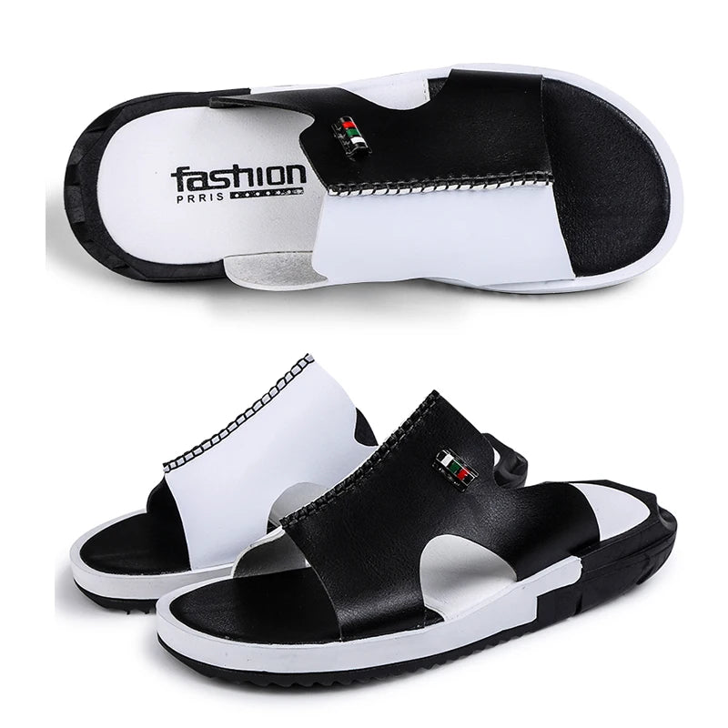 Men's Slippers Summer Leather Sandals New Non-slip Wear-resistant Beach Shoes Leather Sandals Casual Sandals Slippers Slides Men