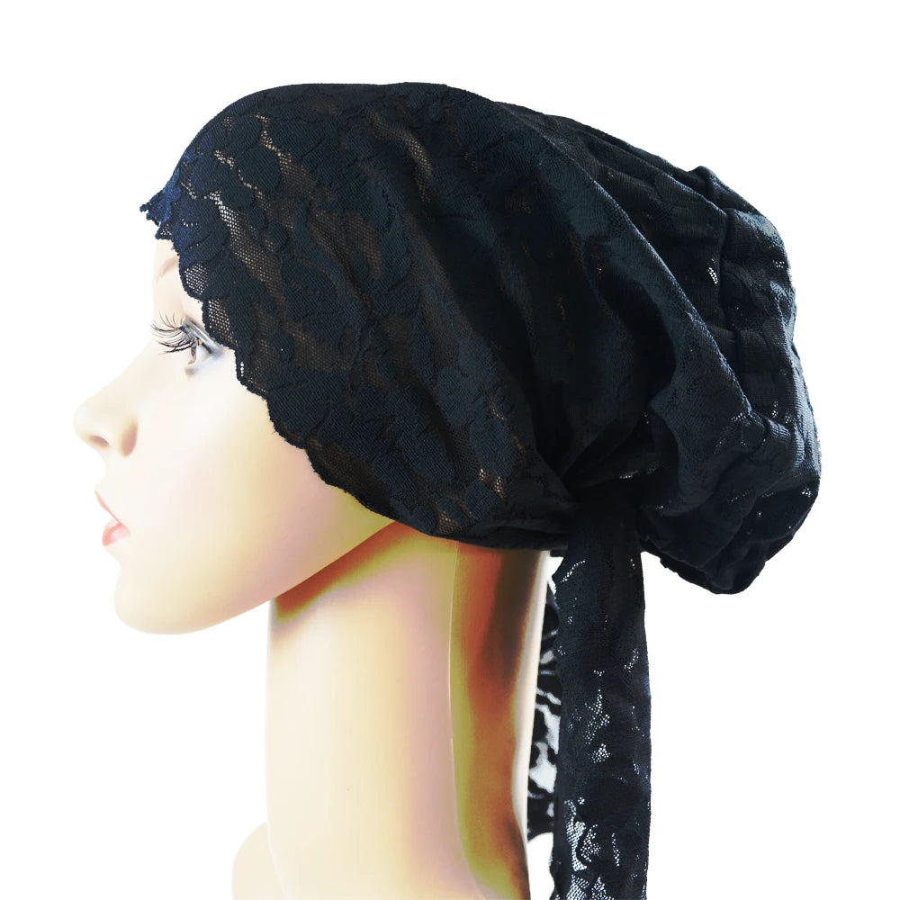 Muslim Women Head Scarf Lace Flower Underscarf Elastic Hijab Hair Cover Headwrap Chemo Cap Islam Headband Bonnet Turbante Mujer
