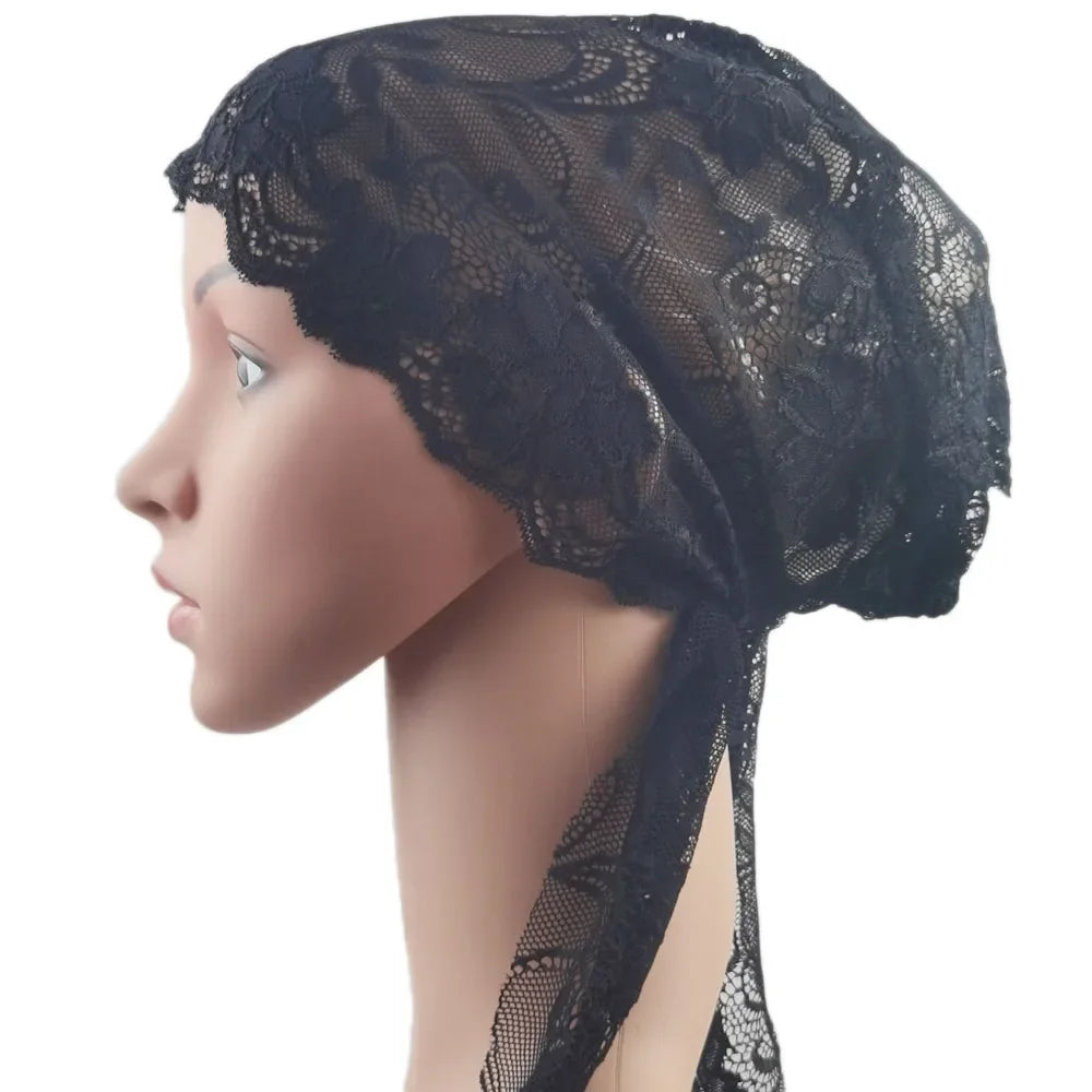 Muslim Women Head Scarf Lace Flower Underscarf Elastic Hijab Hair Cover Headwrap Chemo Cap Islam Headband Bonnet Turbante Mujer