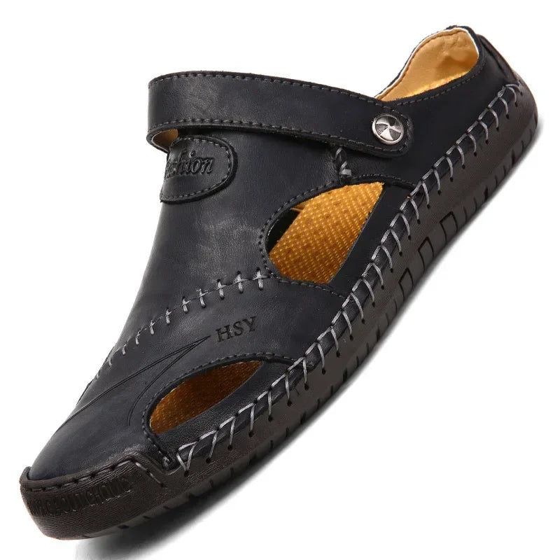 Genuine Leather Men Sandals Summer Man Slippers Comfortable Trend Slip on Baotou Male Sandals Outdoor Casual Trekking Sandales